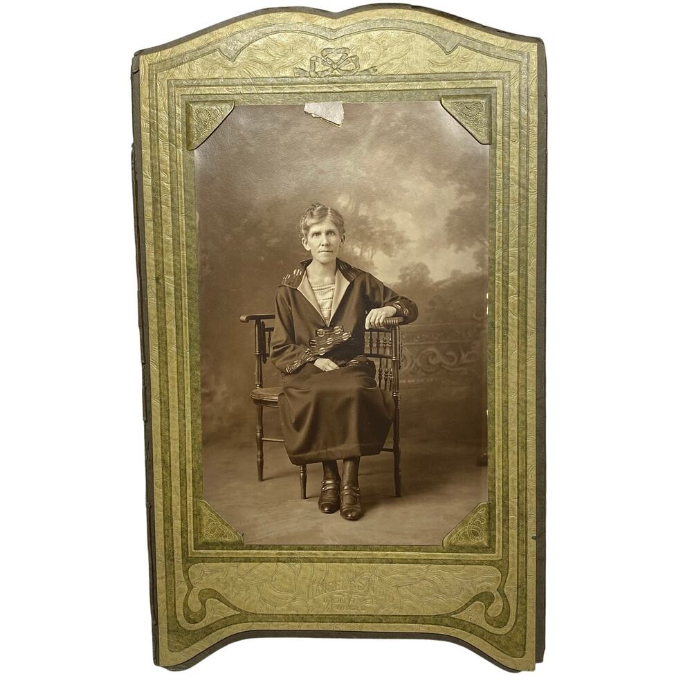 Antique Portrait Photograph Women in Chair Framed 1910s Hansen Iron River MI